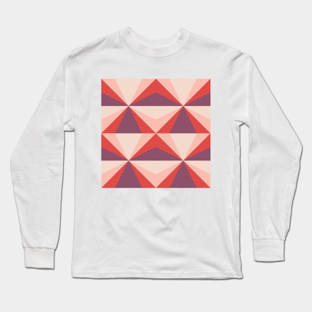 Vintage Geometric Red Star Pattern Long Sleeve T-Shirt by kallyfactory